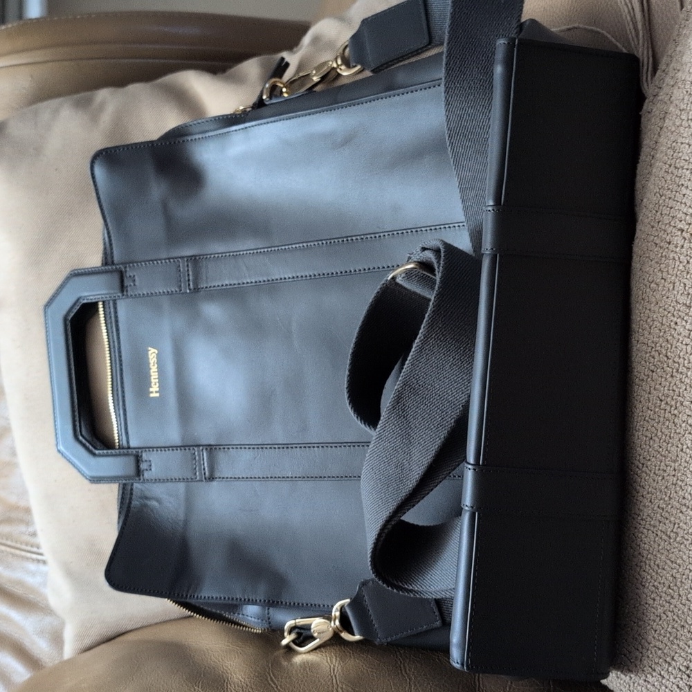 Rare Hennessy Gray Leather Messenger Laptop Carrier Tote Bag - Picture 12 of 13